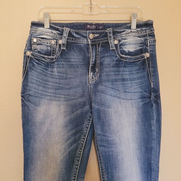 Miss Me Womens Boot Cut Jeans Size 31 Mid Rise Blue Embroidered Western Aztec - Picture 3 of 10